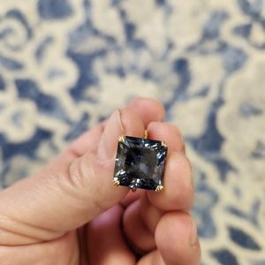 13 mm radiant cut vivid blue moissanite ring
